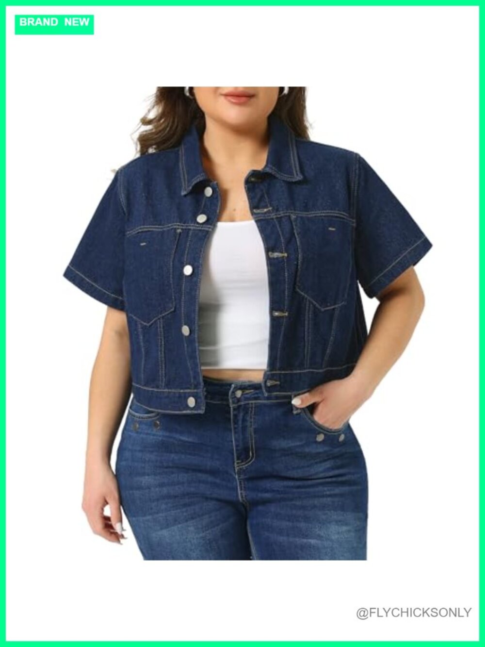 Plus Size Cropped Denim Jacket Button Down Jean Jacket